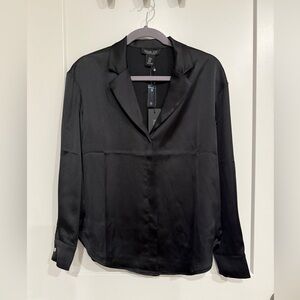 NWT Rachel Zoe Black V-Neck Satin Blouse